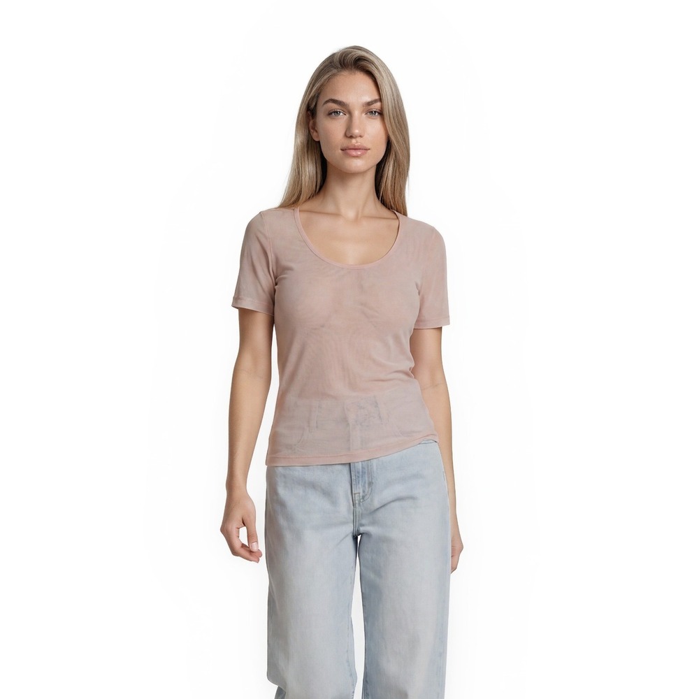 Lululemon Mesh T Shirt Women's Size 4 Peach Pink Scoop Neck Pattern